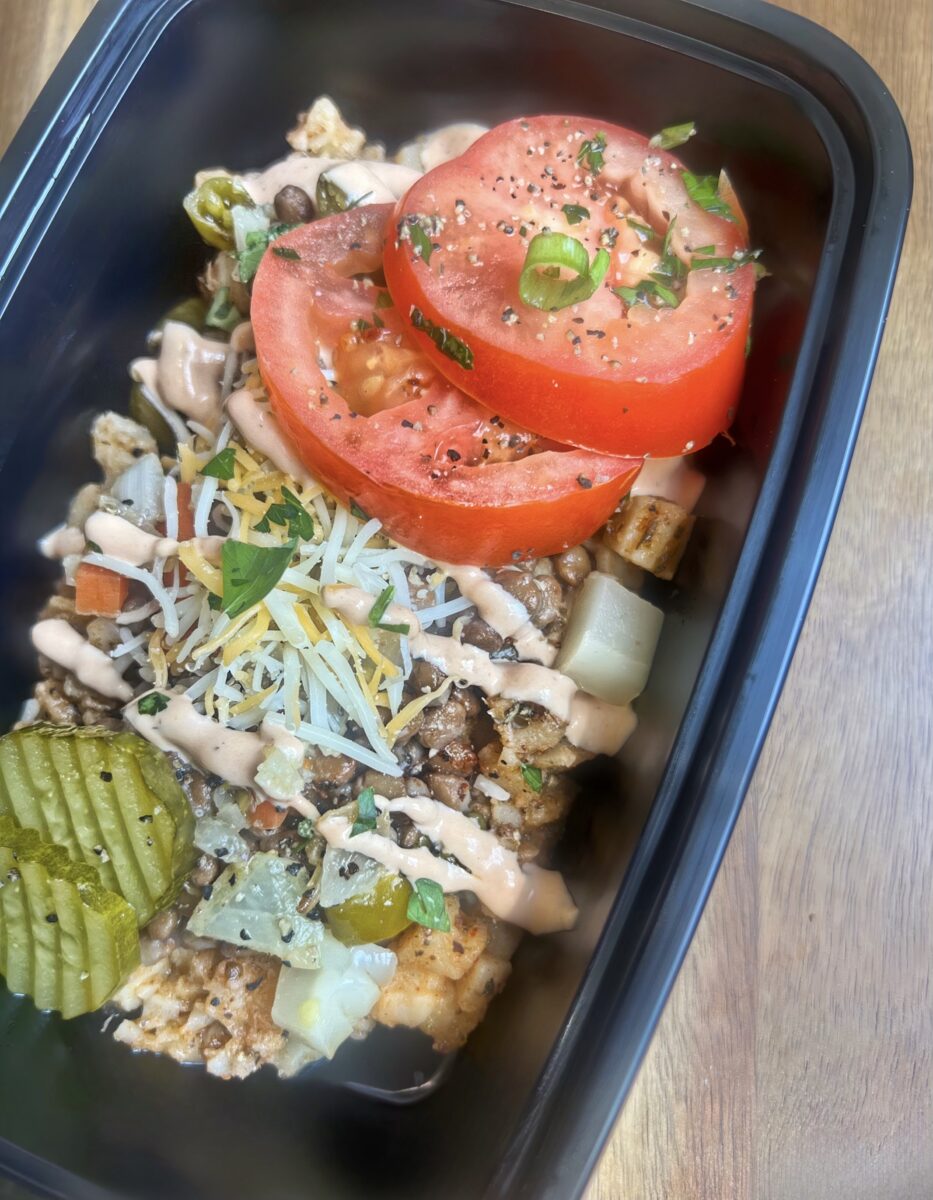 Vegetarian Lentil “Cheeseburger Without The Cheeseburger” Bowl The